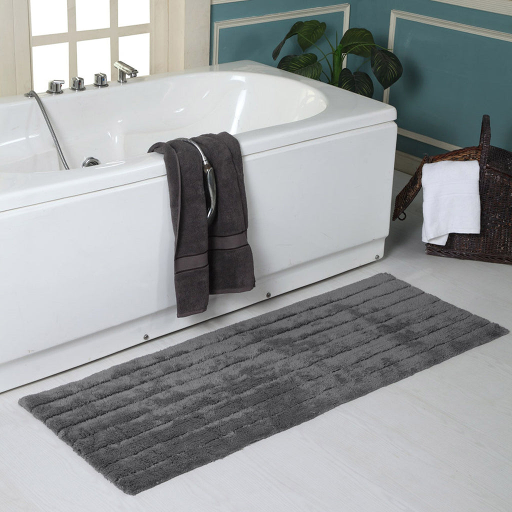 Oversized Stripe Cotton Textured Bath Rug Solid and Stripe Pattern ...